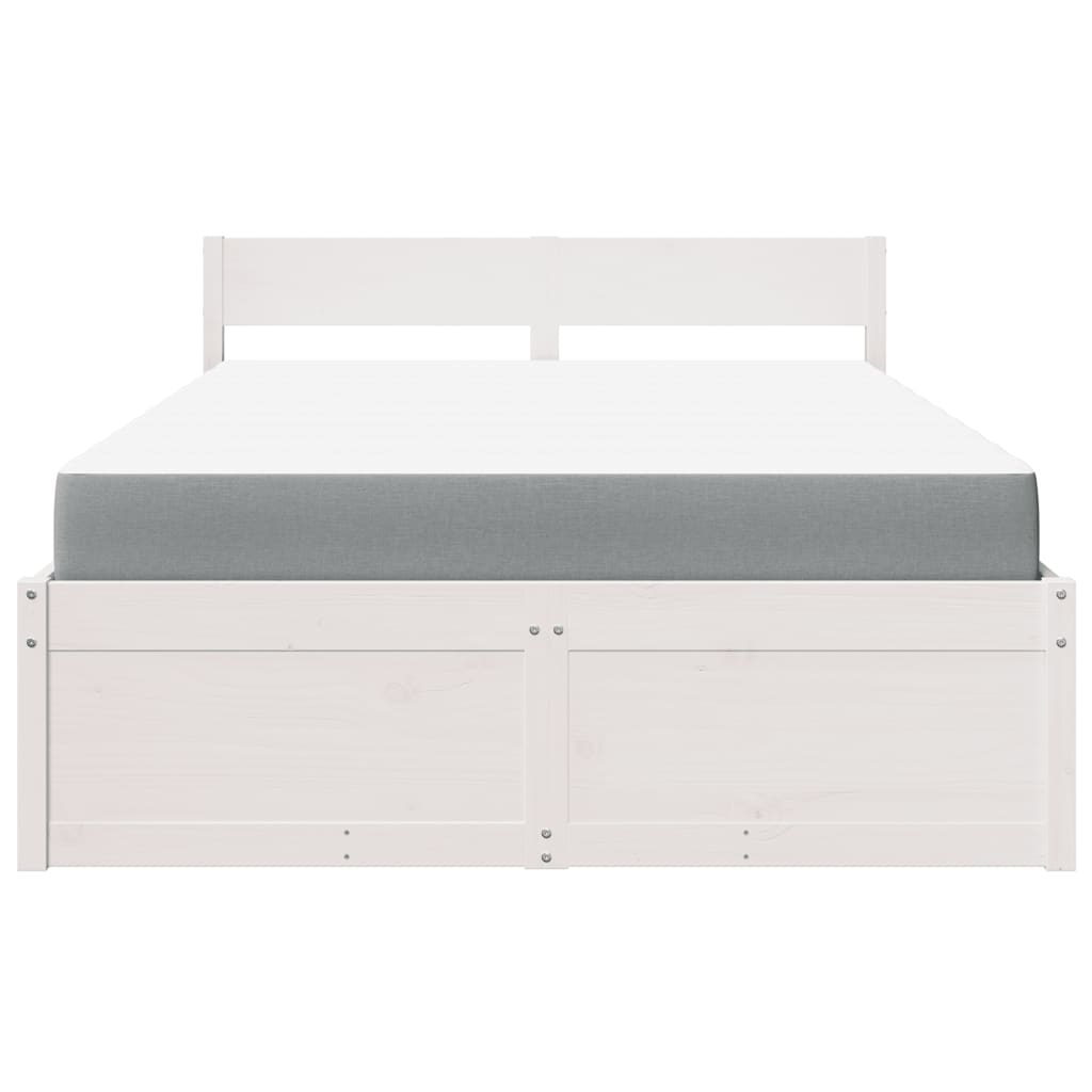 Cama com gavetas e colchão 120x190 cm pinho maciço branco