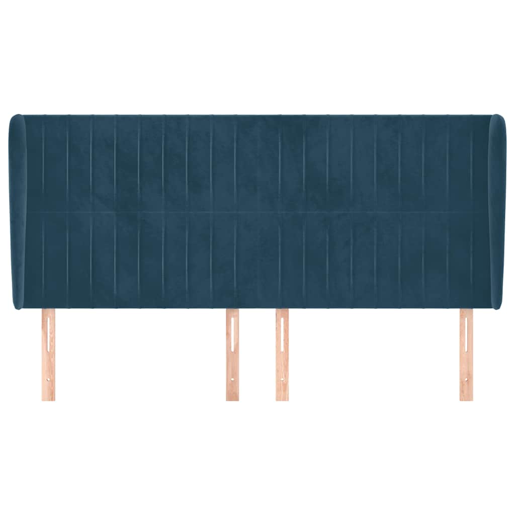 Cabeceira cama c/ abas veludo 183x23x118/128 cm azul-escuro
