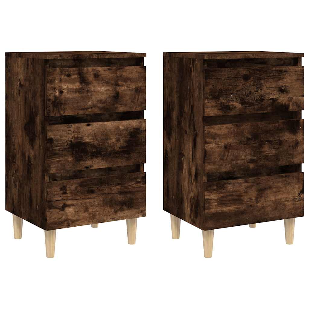 Mesas cabeceira pernas madeira 2pcs 40x35x69 cm carvalho fumado