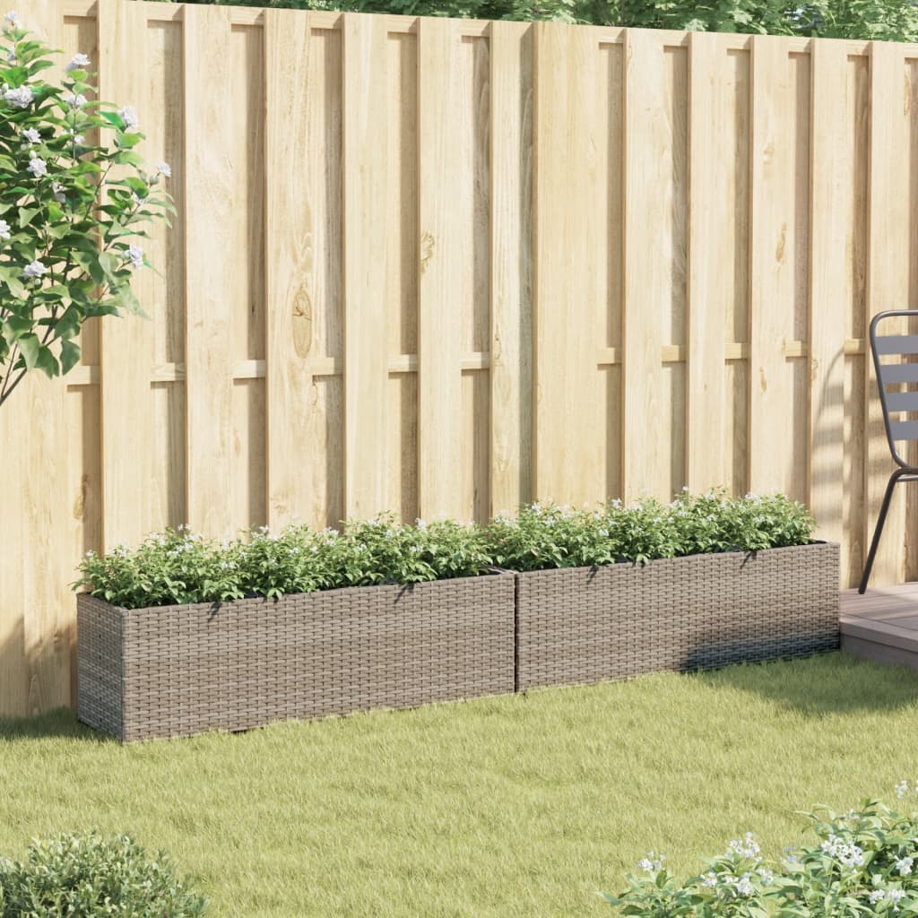 Canteiro jardim com 3 vasos 2pcs 105x30x32 cm vime PE cinzento