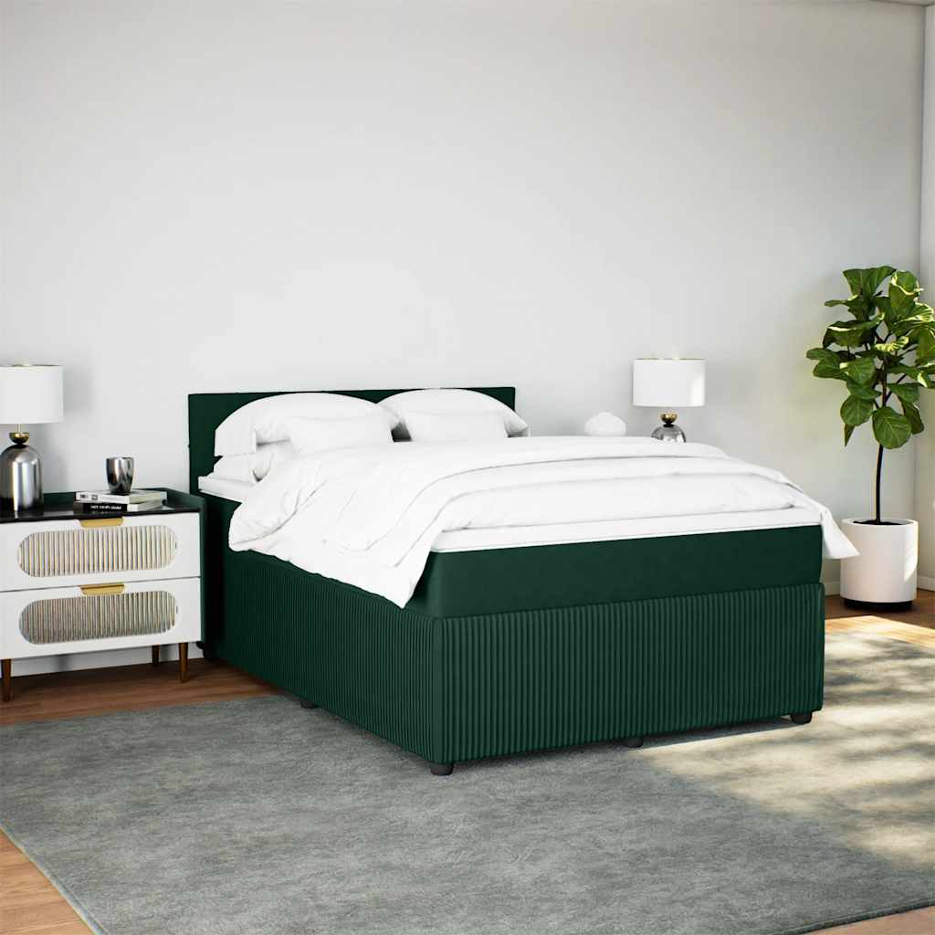 Cama com molas/colchão 140x190 cm veludo verde-escuro