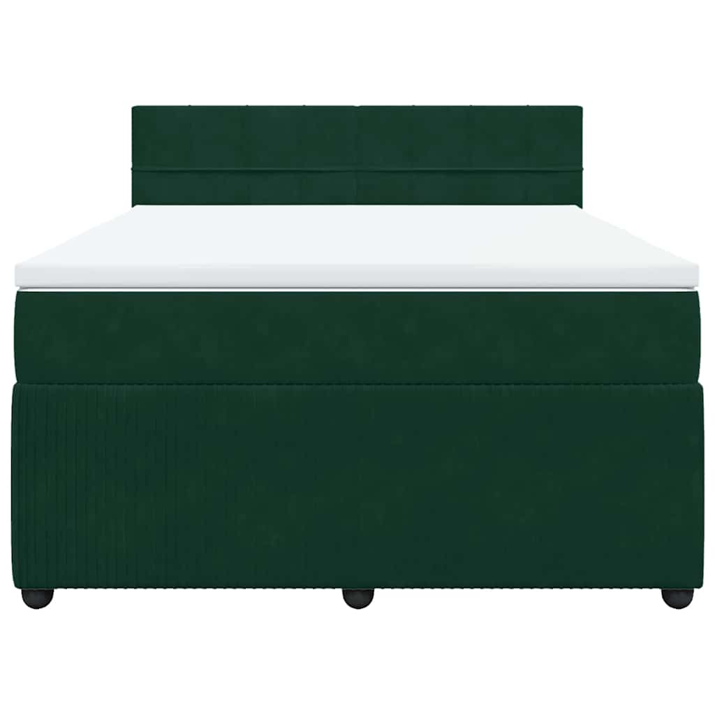 Cama com molas/colchão 140x190 cm veludo verde-escuro