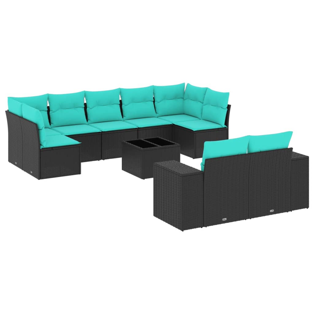 Conjunto de sofá de jardim com 10 peças e almofadas em rattan sintético preto