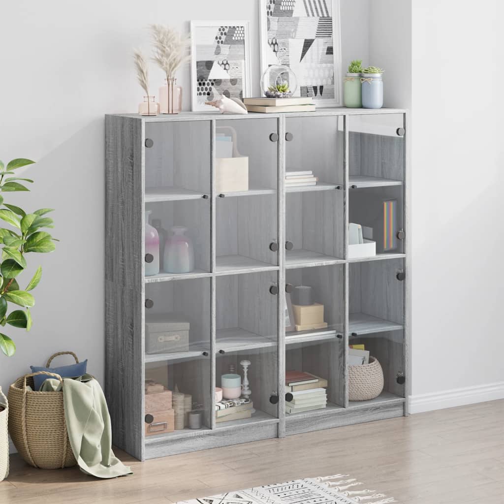 Estante c/ portas 136x37x142 cm derivados madeira cinza sonoma
