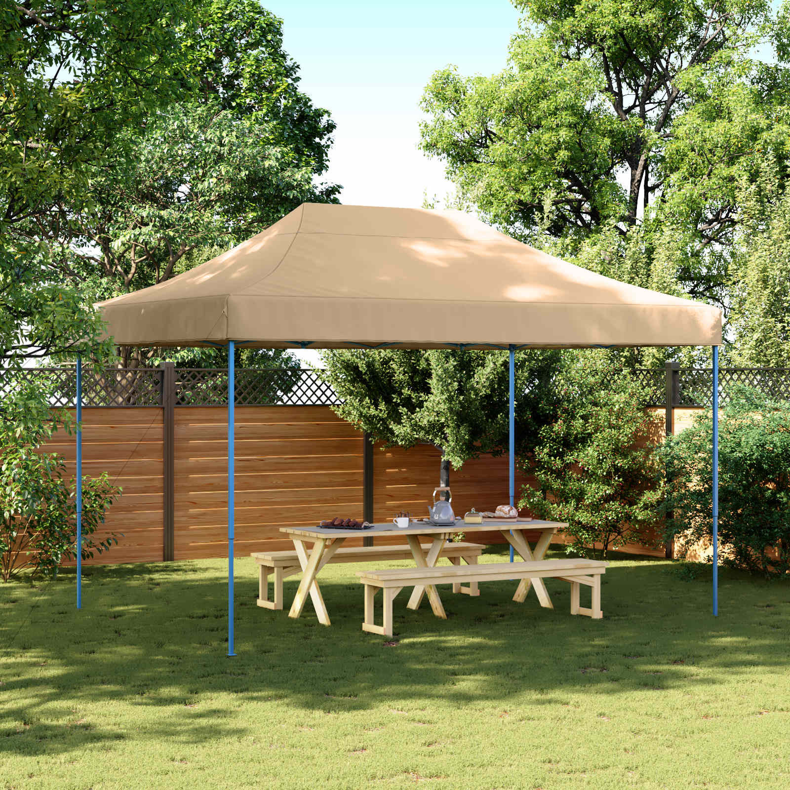 Tenda de festa bege 279 x 410 x 315 cm tecido oxford