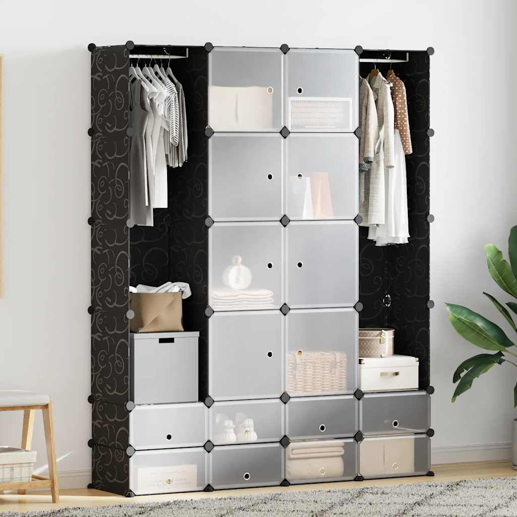 Armário plástico modular 18 gavetas 37x146x180,5cm preto branco