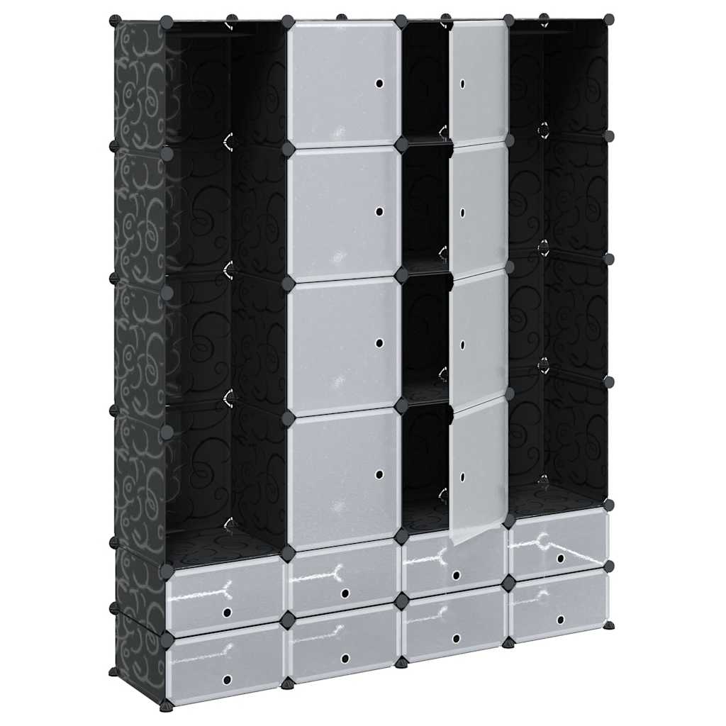 Armário plástico modular 18 gavetas 37x146x180,5cm preto branco