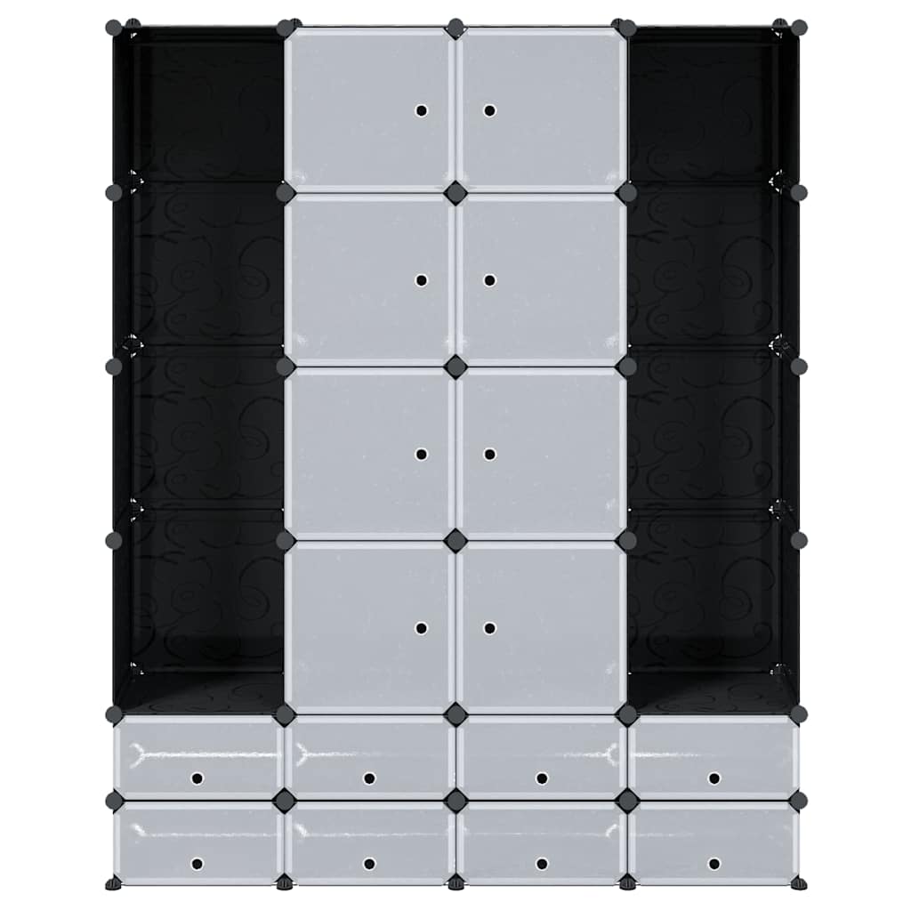 Armário plástico modular 18 gavetas 37x146x180,5cm preto branco