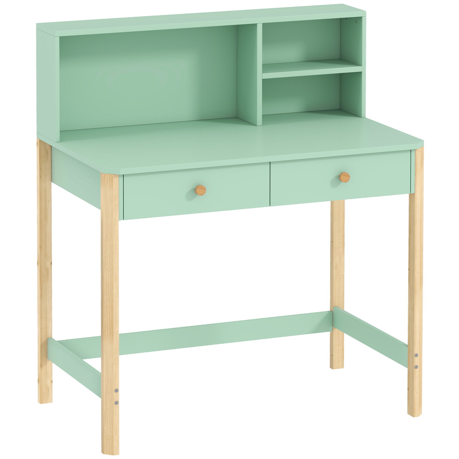 Secretária infantil mesa de estudo para crianças com 3 compartimentos abertos e 2 gavetões 90x52x105 cm verde