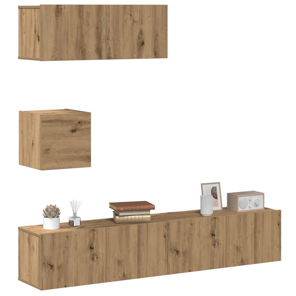 Conjunto de armário TV parede 4 pcs madeira carvalho artisiano