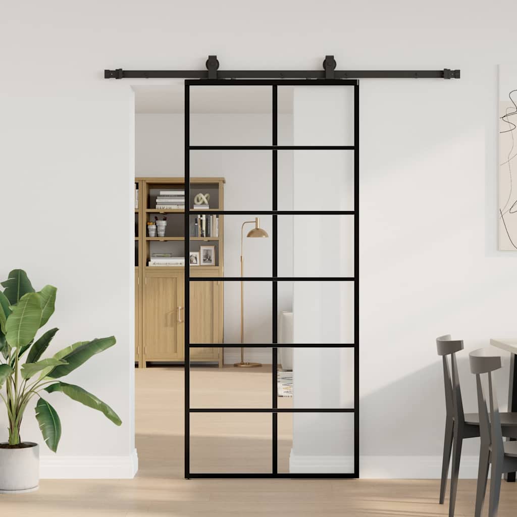 Porta deslizante c/ conj. ferragens 90x205cm vidro esg preto