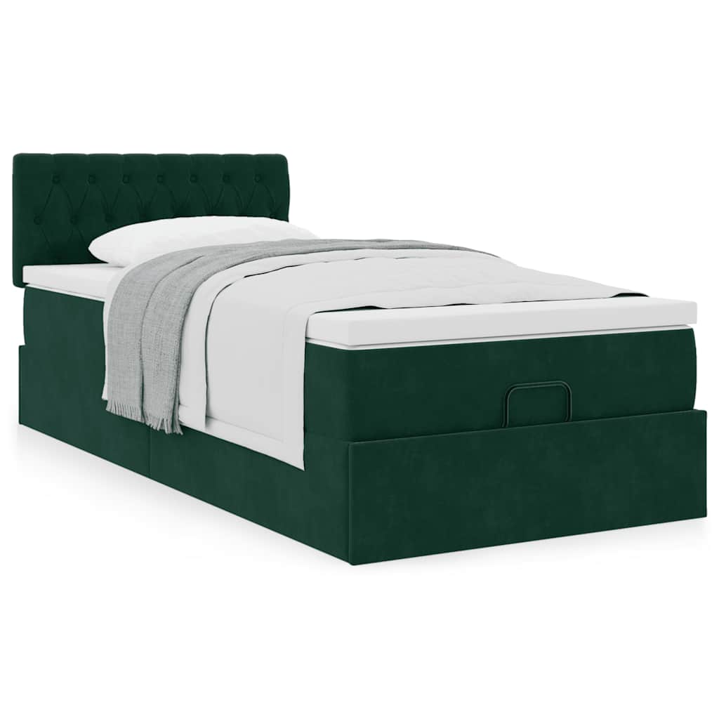 Estrutura de cama otomana colchão 90x200 cm veludo verde escuro