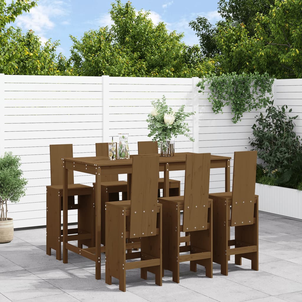 7 Pcs conj. de bar p/ jardim madeira pinho maciça castanho-mel