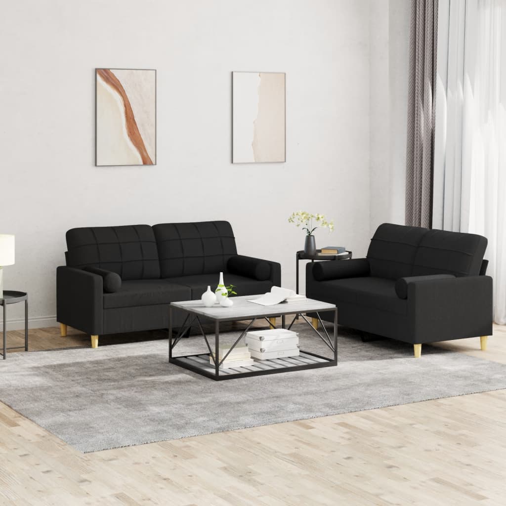 2 Pcs conjunto de sofás com almofadas tecido preto