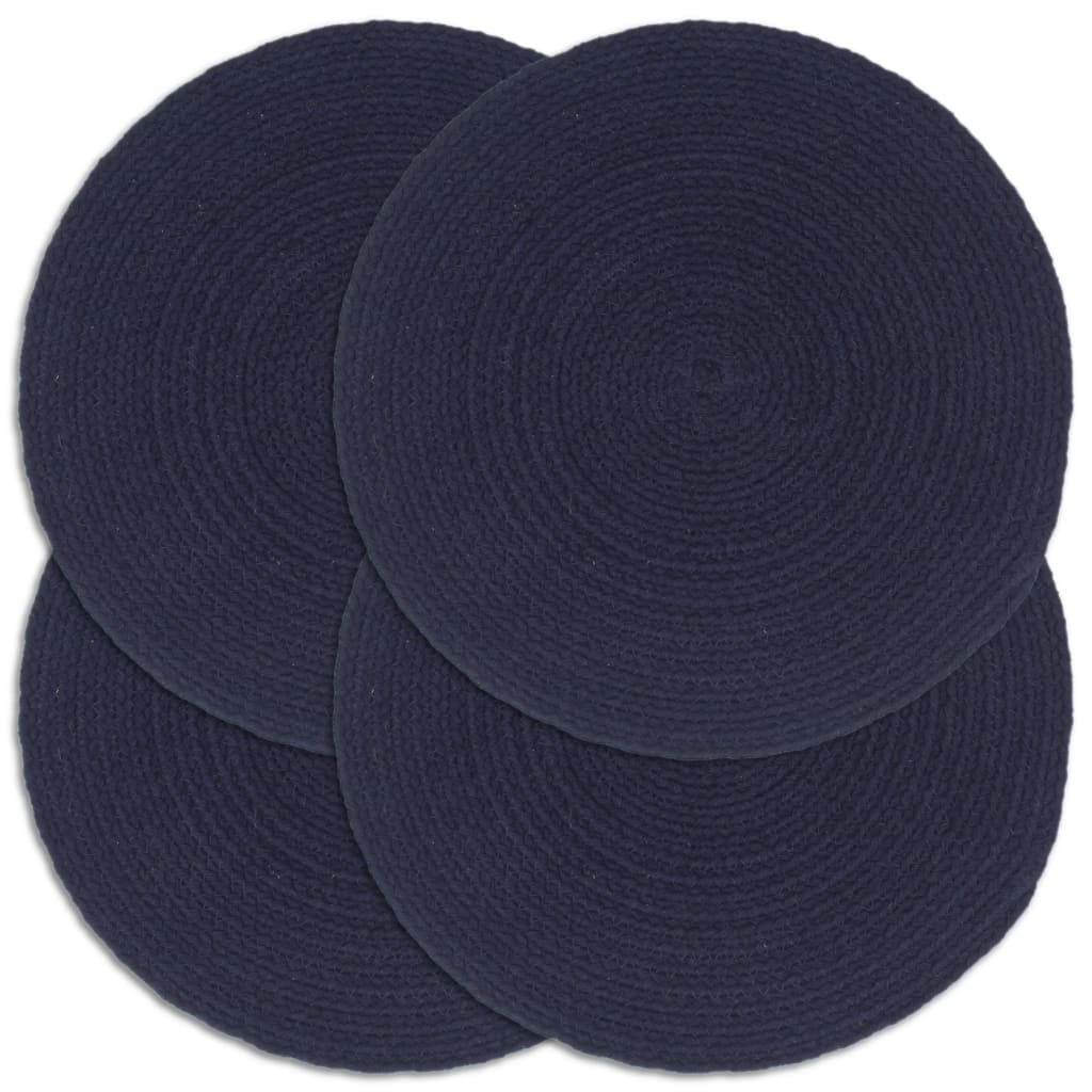 Individuais mesa 4 pcs algodão liso 38 cm redondo azul-marinho