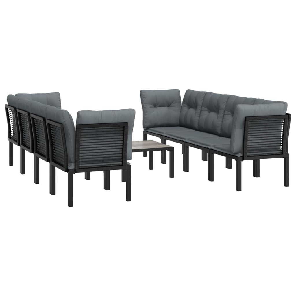 9 Pcs conjunto lounge de jardim vime PE preto e cinzento