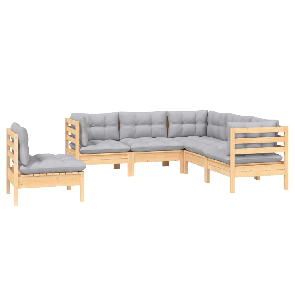 5 Pcs conjunto lounge de jardim c/ almofadões cinza pinho