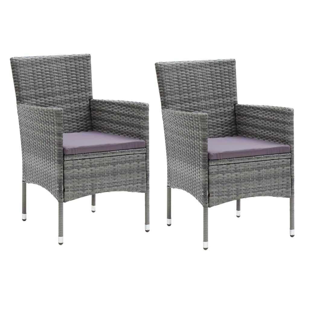 3 Pcs conjunto de jantar p/ jardim c/ almofadões vime PE cinza