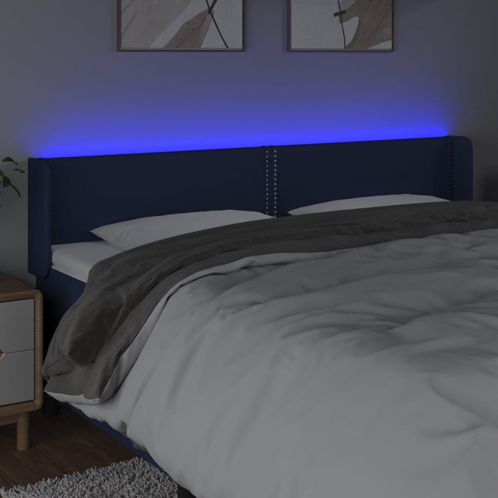 Cabeceira de cama c/ luzes LED tecido 183x16x78/88 cm azul
