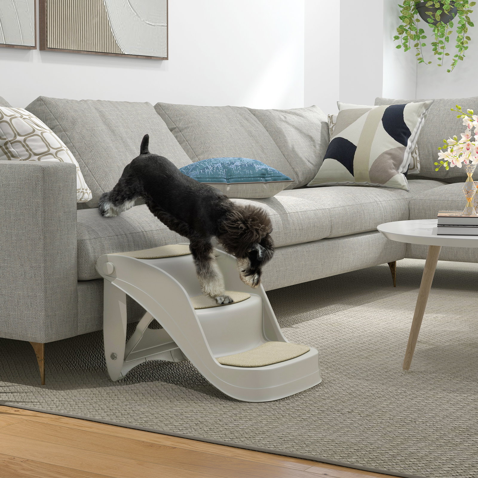 Escada para cães de 3 degraus dobrável escada para animais de estimação com tapetes antiderrapantes 49x38x38 cm cinzento