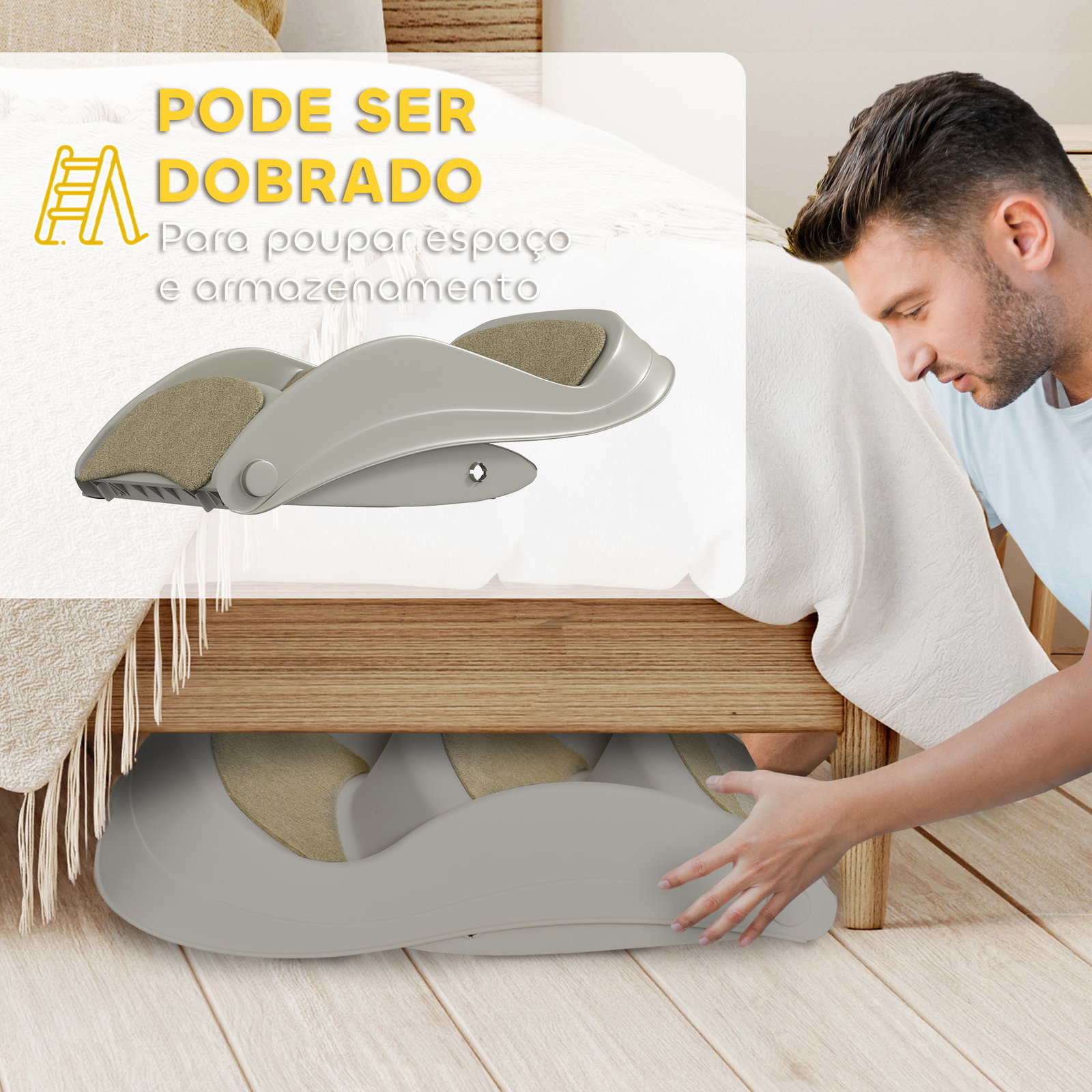 Escada para cães de 3 degraus dobrável escada para animais de estimação com tapetes antiderrapantes 49x38x38 cm cinzento