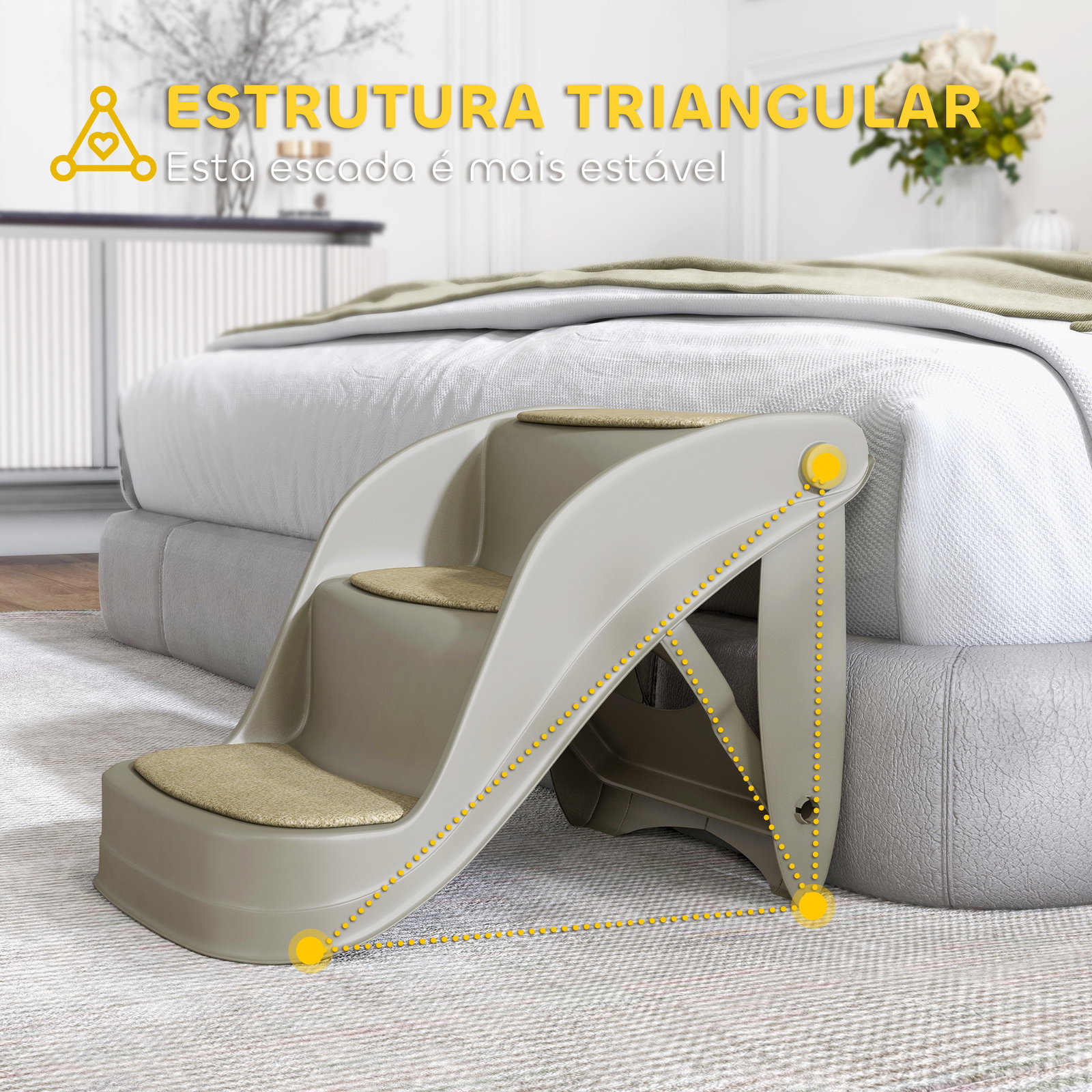 Escada para cães de 3 degraus dobrável escada para animais de estimação com tapetes antiderrapantes 49x38x38 cm cinzento