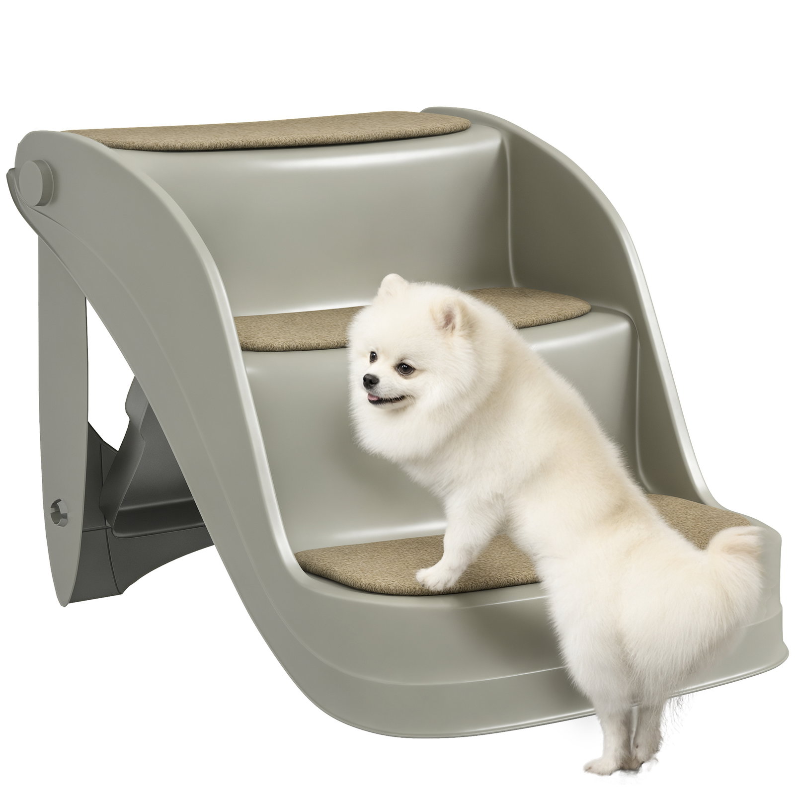 Escada para cães de 3 degraus dobrável escada para animais de estimação com tapetes antiderrapantes 49x38x38 cm cinzento