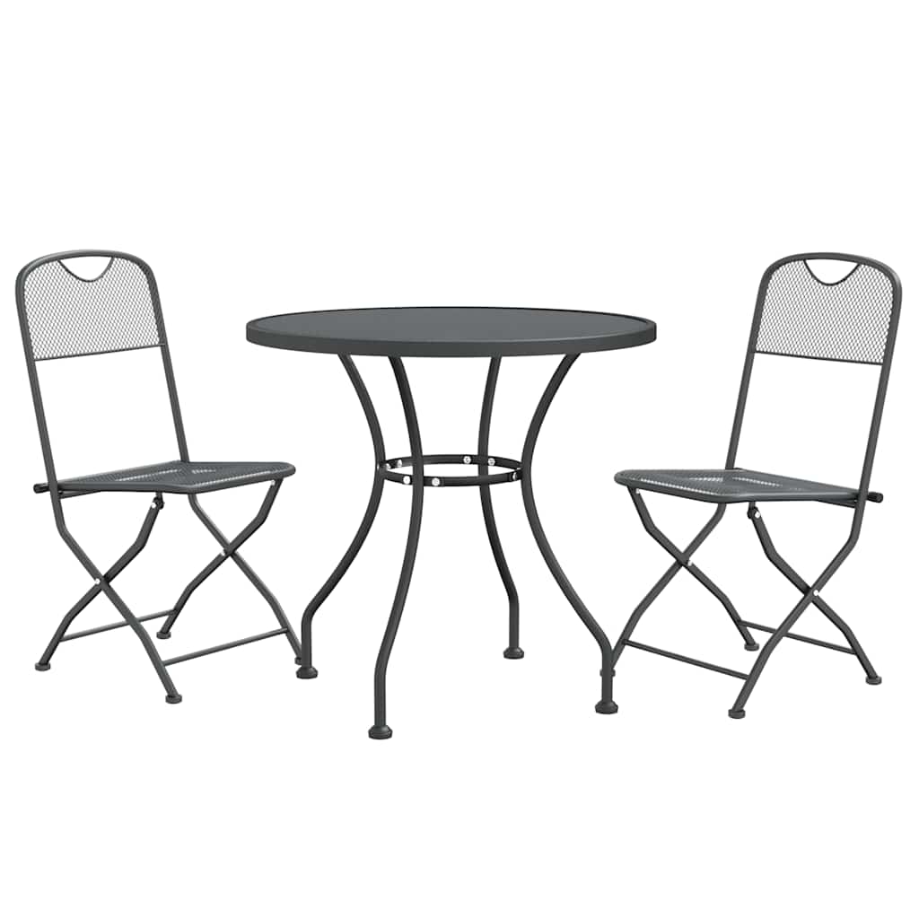 3 Pcs conj. de jantar p/ jardim malha metal expandido antracite