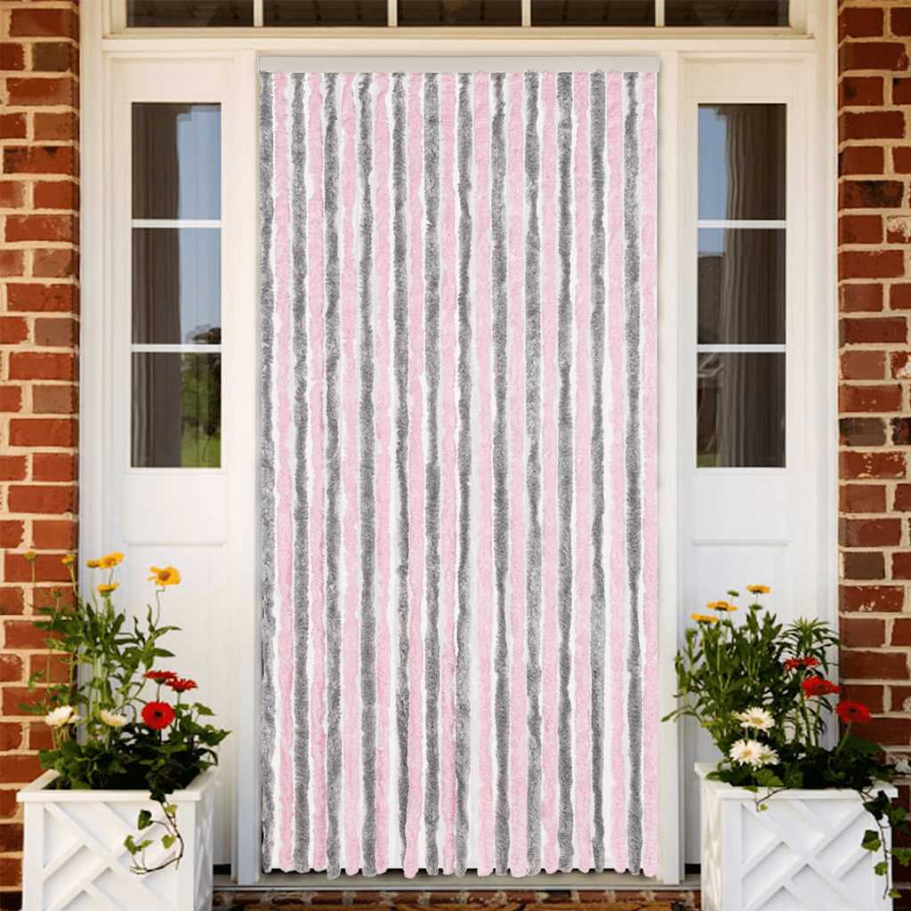 Cortina anti-insetos 100x200 cm chenille cinza-prateado e rosa
