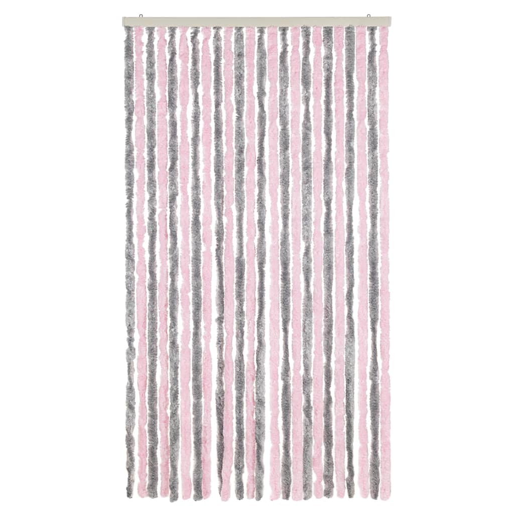 Cortina anti-insetos 100x200 cm chenille cinza-prateado e rosa
