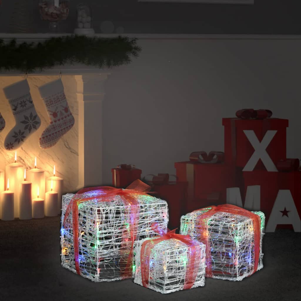 Caixas presentes natal decorativas 3 pcs acrílico colorido