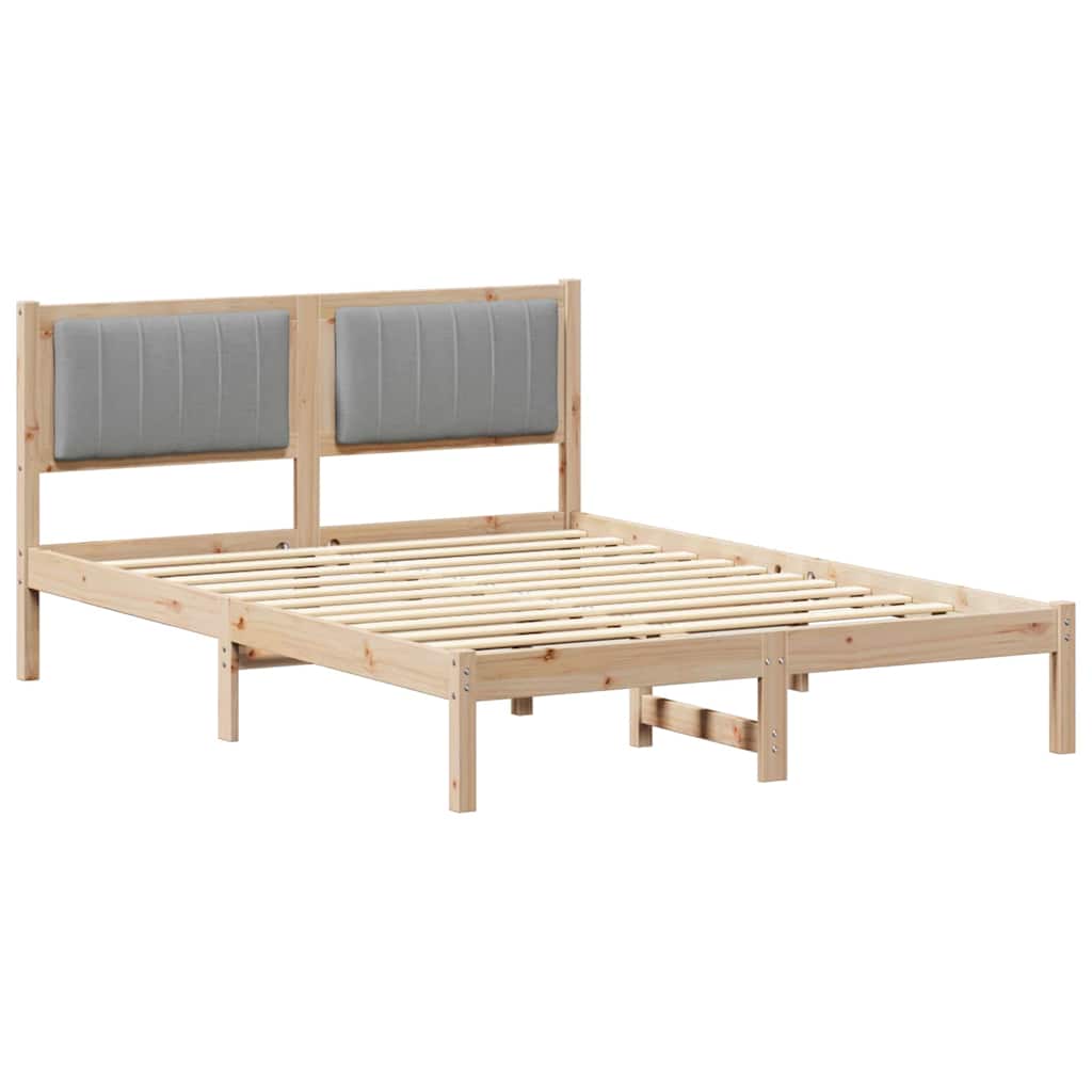 Estrutura de cama com cabeceira estofada cinzento-claro