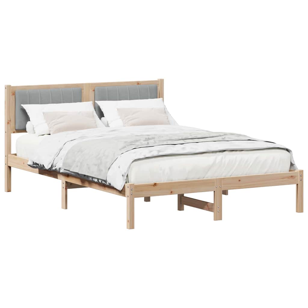 Estrutura de cama com cabeceira estofada cinzento-claro