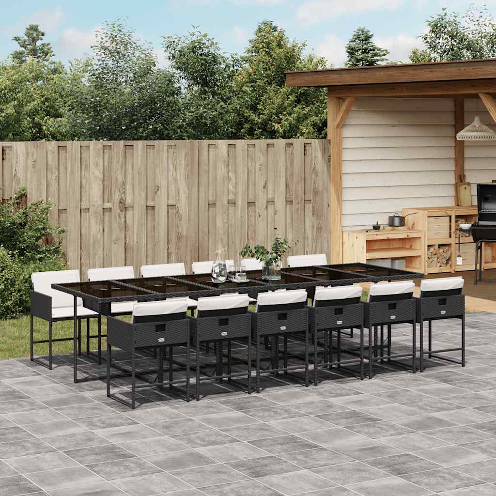 13 Pcs conjunto de jantar p/jardim com almofadões vime PE preto