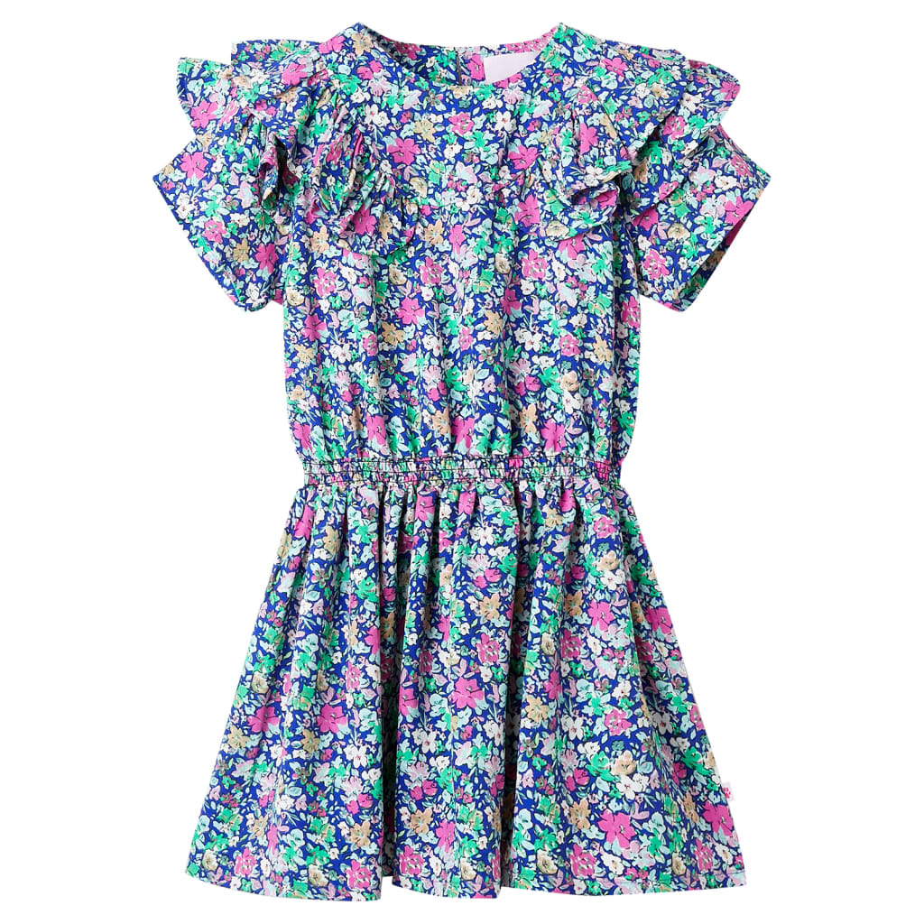 Vestido de manga com folhos para criança azul-cobalto 116