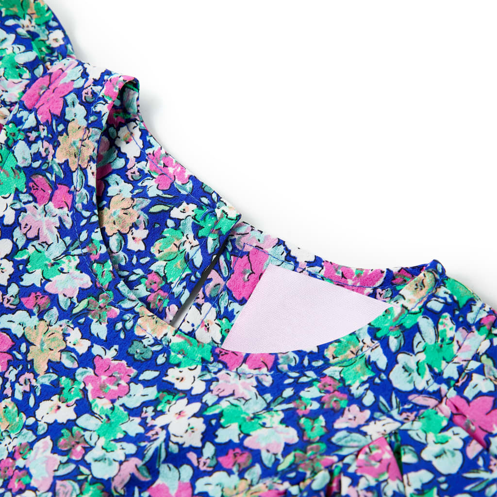 Vestido de manga com folhos para criança azul-cobalto 116