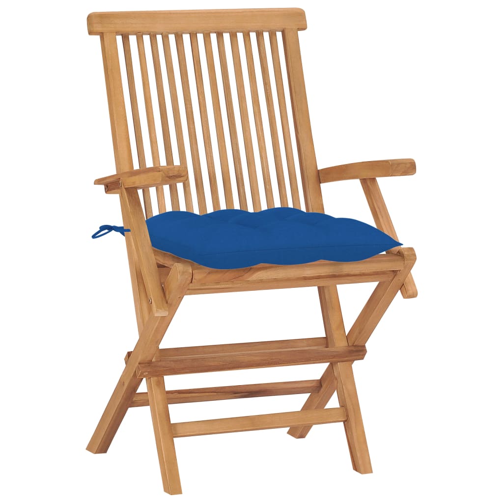 Cadeiras de jardim c/ almofadões azuis 8 pcs teca maciça