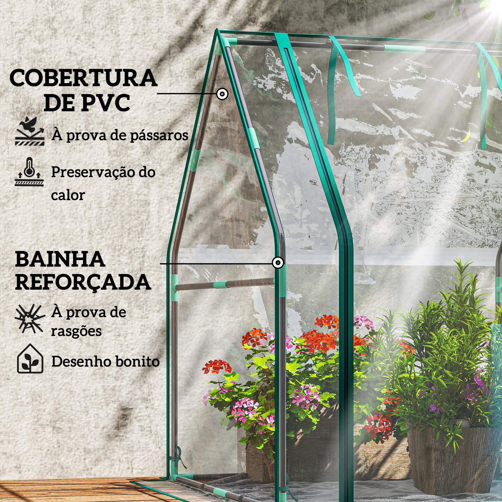 Estufa pequena porta com fecho de correr base de tecido PE impermeável e estrutura de aço estufa 90x90x105 cm transparente