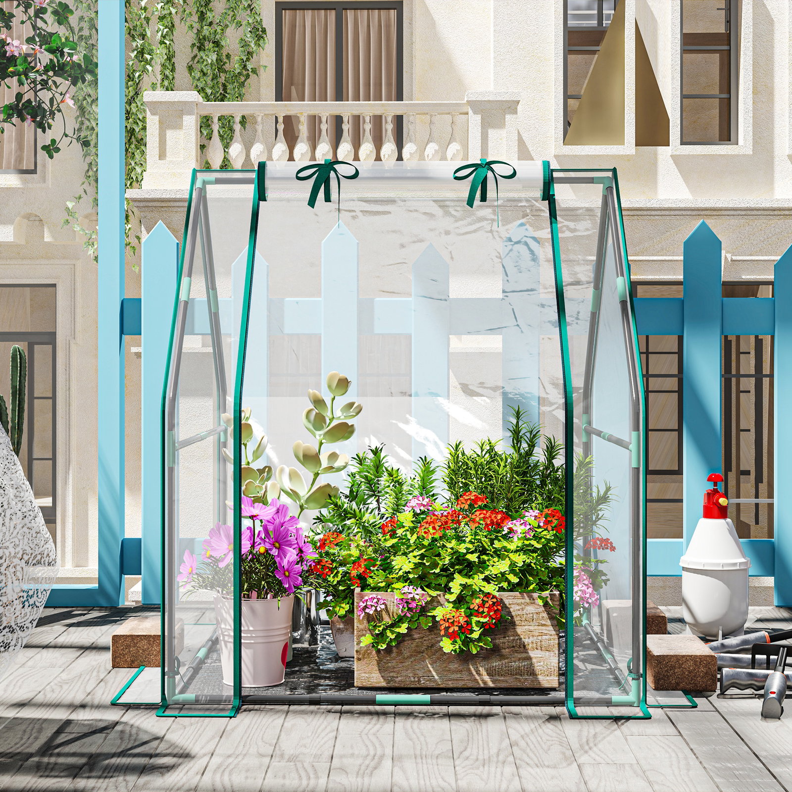 Estufa pequena porta com fecho de correr base de tecido PE impermeável e estrutura de aço estufa 90x90x105 cm transparente