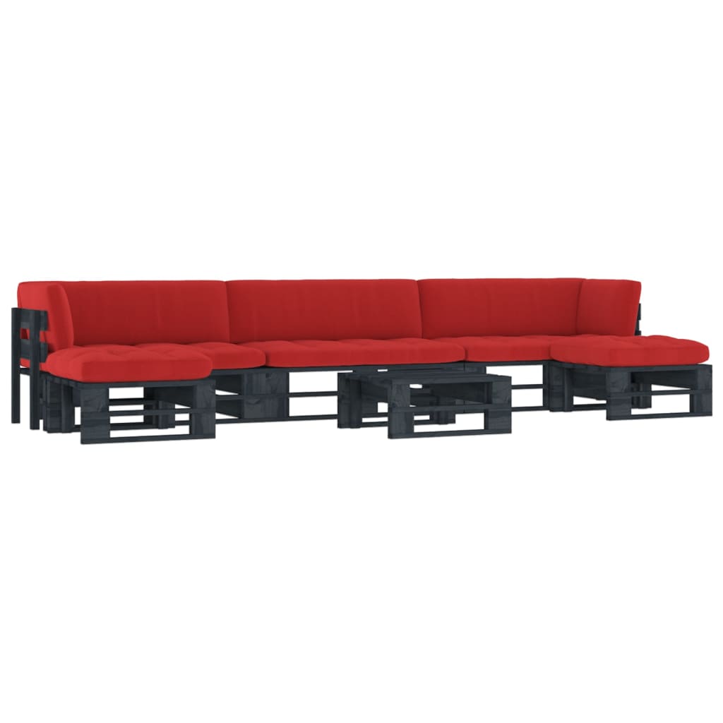 6 Pcs conj. lounge paletes c/ almofadões pinho impregnado preto