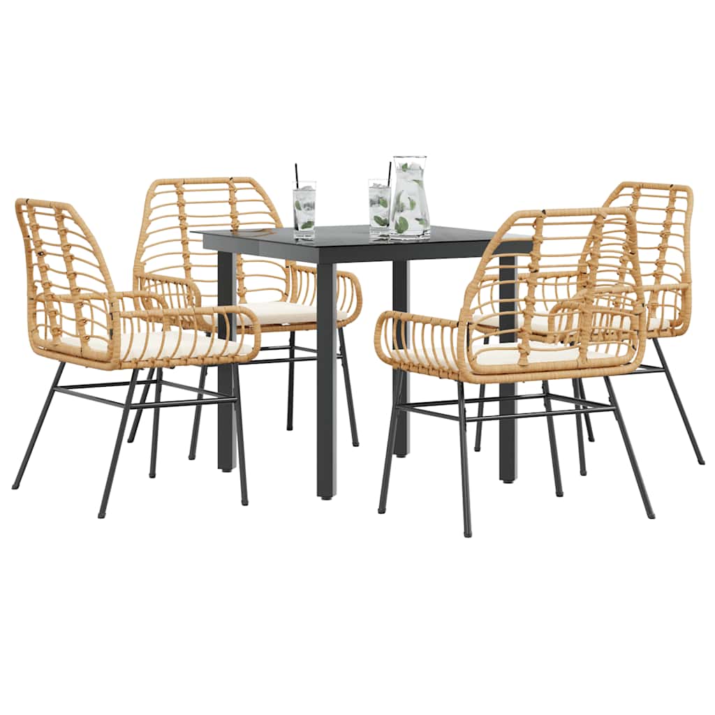 Conjunto jantar jardim 5 peças almofadas vidro vime PE castanho
