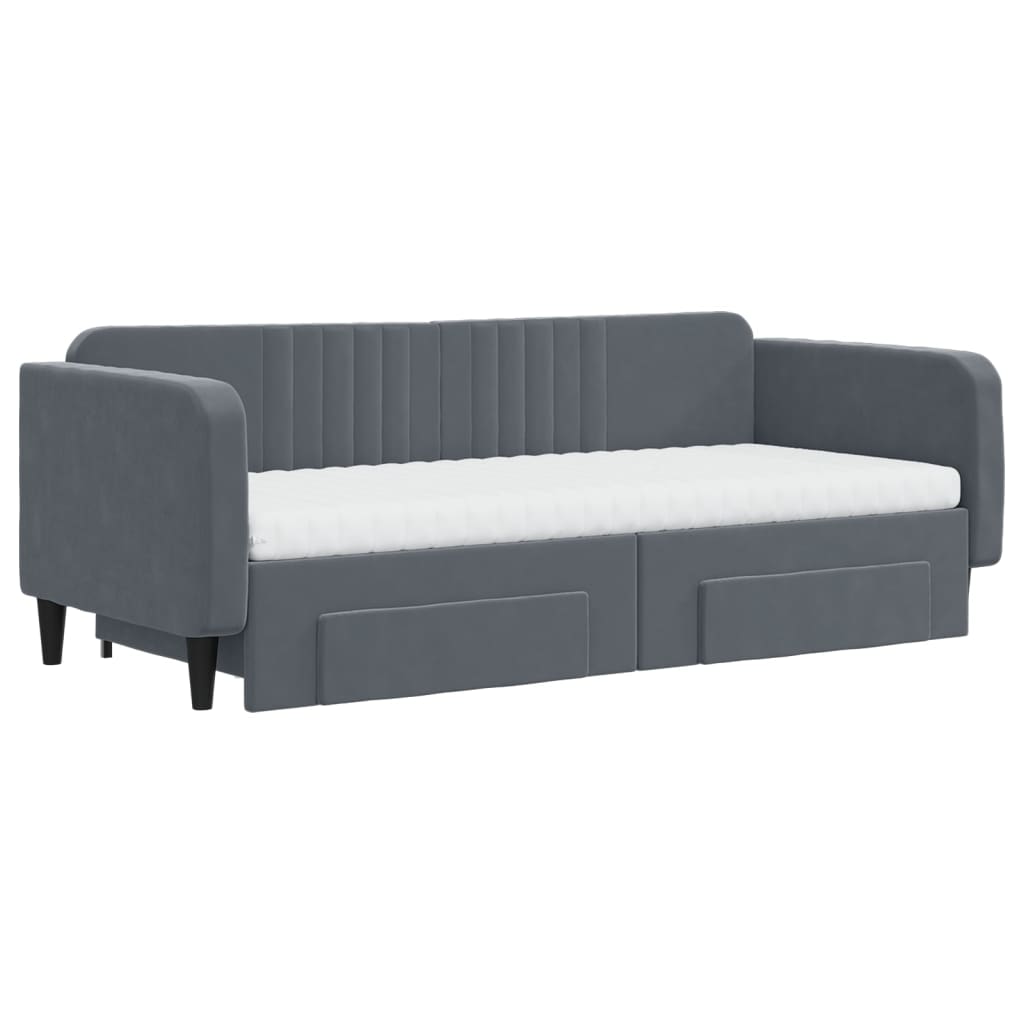 Sofá-cama c/ gavetão e gavetas 90x200 cm veludo cinzento-escuro