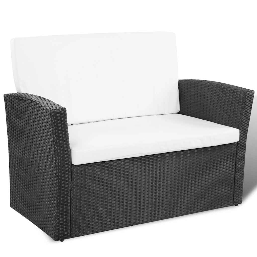 4 Pcs conjunto lounge de jardim c/ almofadões vime PE preto