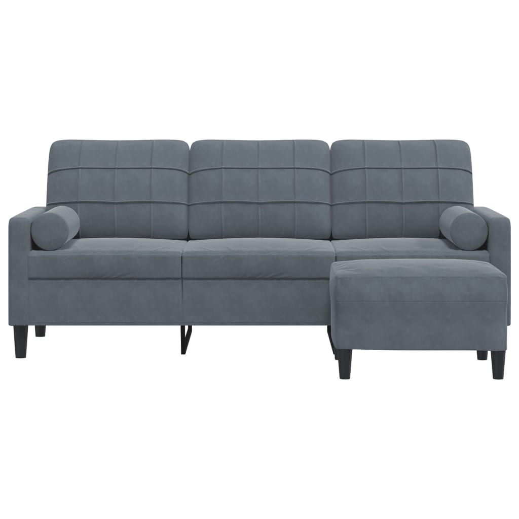 Sofá de 3 lugares com apoio de pés 180 cm veludo cinza-escuro