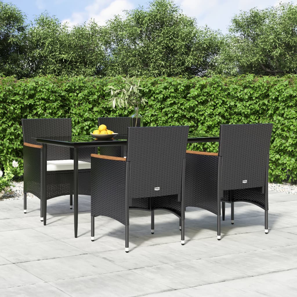 5 Pcs conjunto de jantar p/ jardim c/ almofadões preto