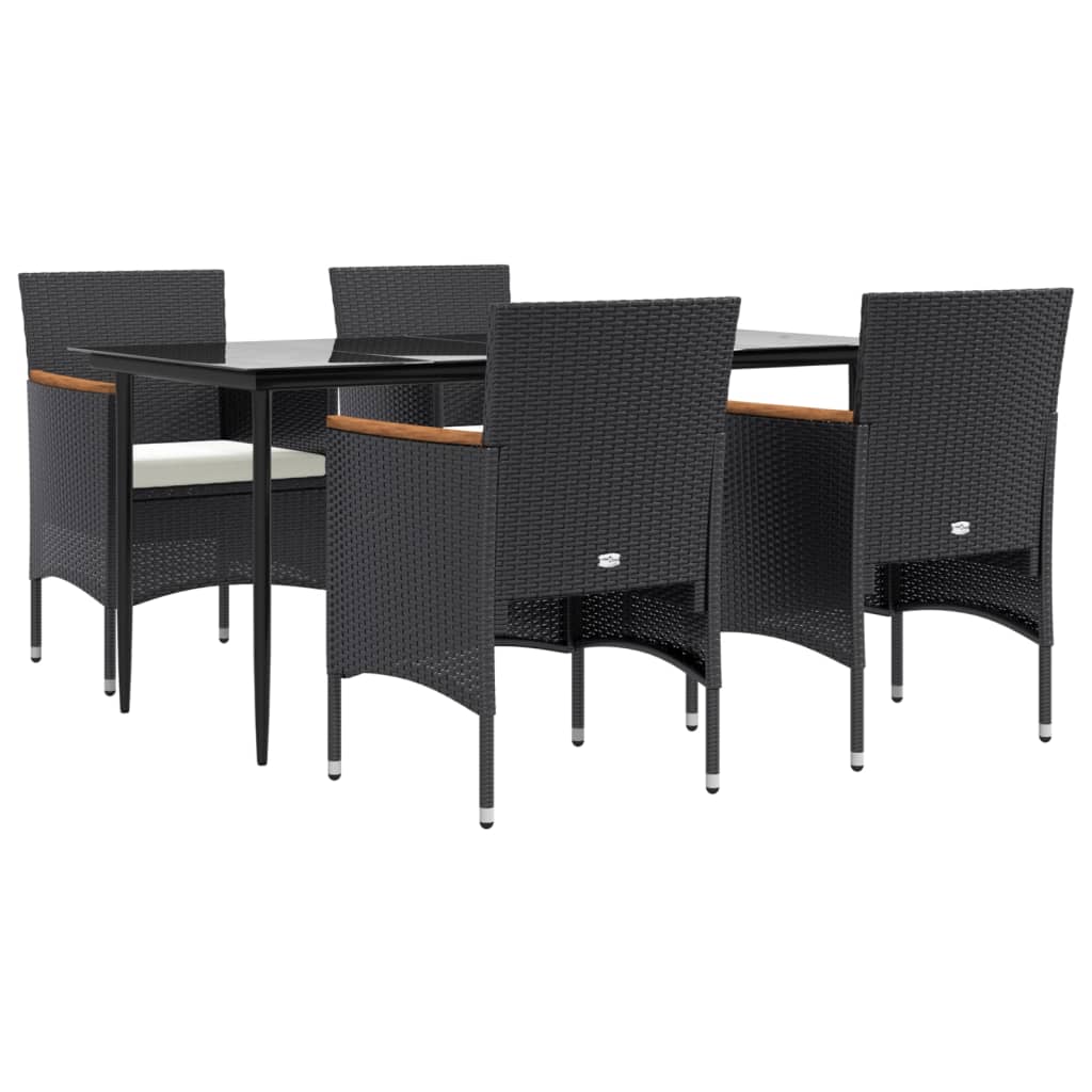 5 Pcs conjunto de jantar p/ jardim c/ almofadões preto