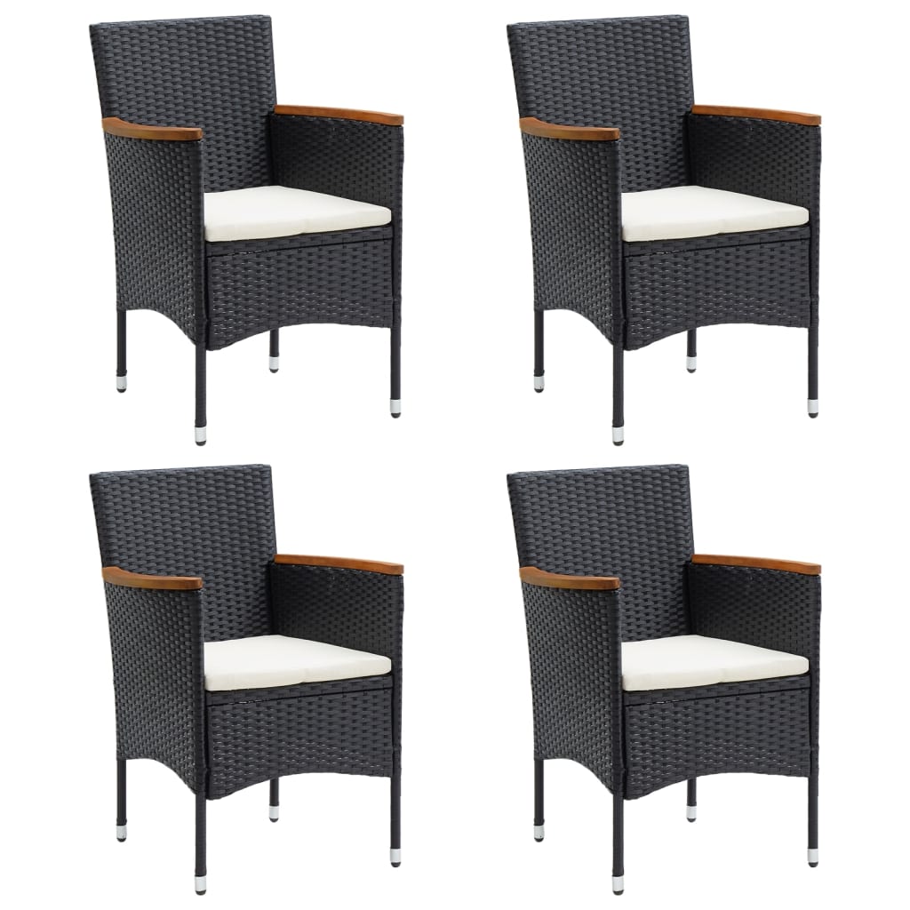5 Pcs conjunto de jantar p/ jardim c/ almofadões preto