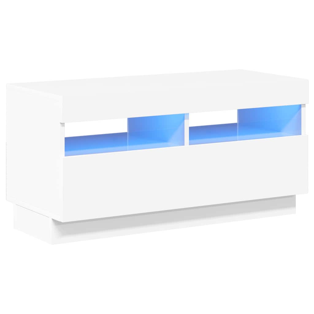 Móvel de TV com luzes LED 80x35x40 cm branco brilhante