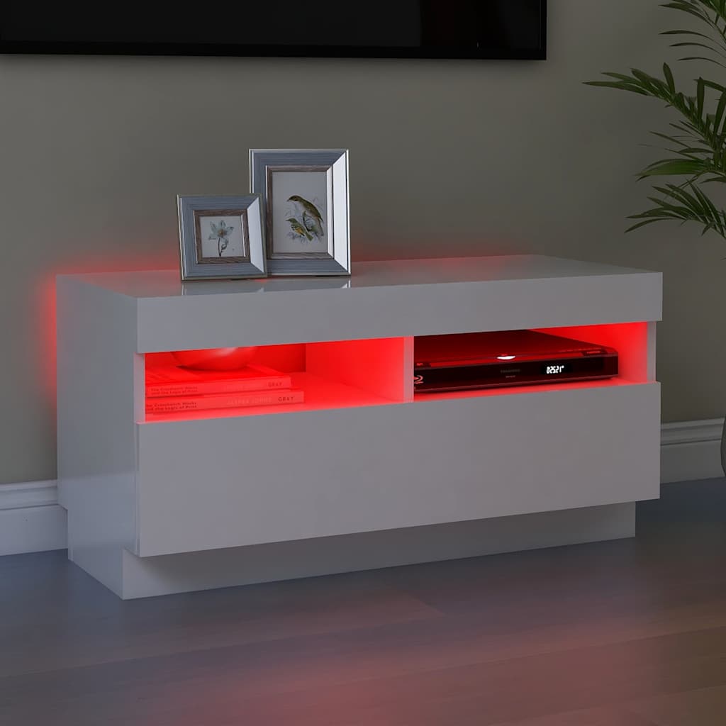 Móvel de TV com luzes LED 80x35x40 cm branco brilhante