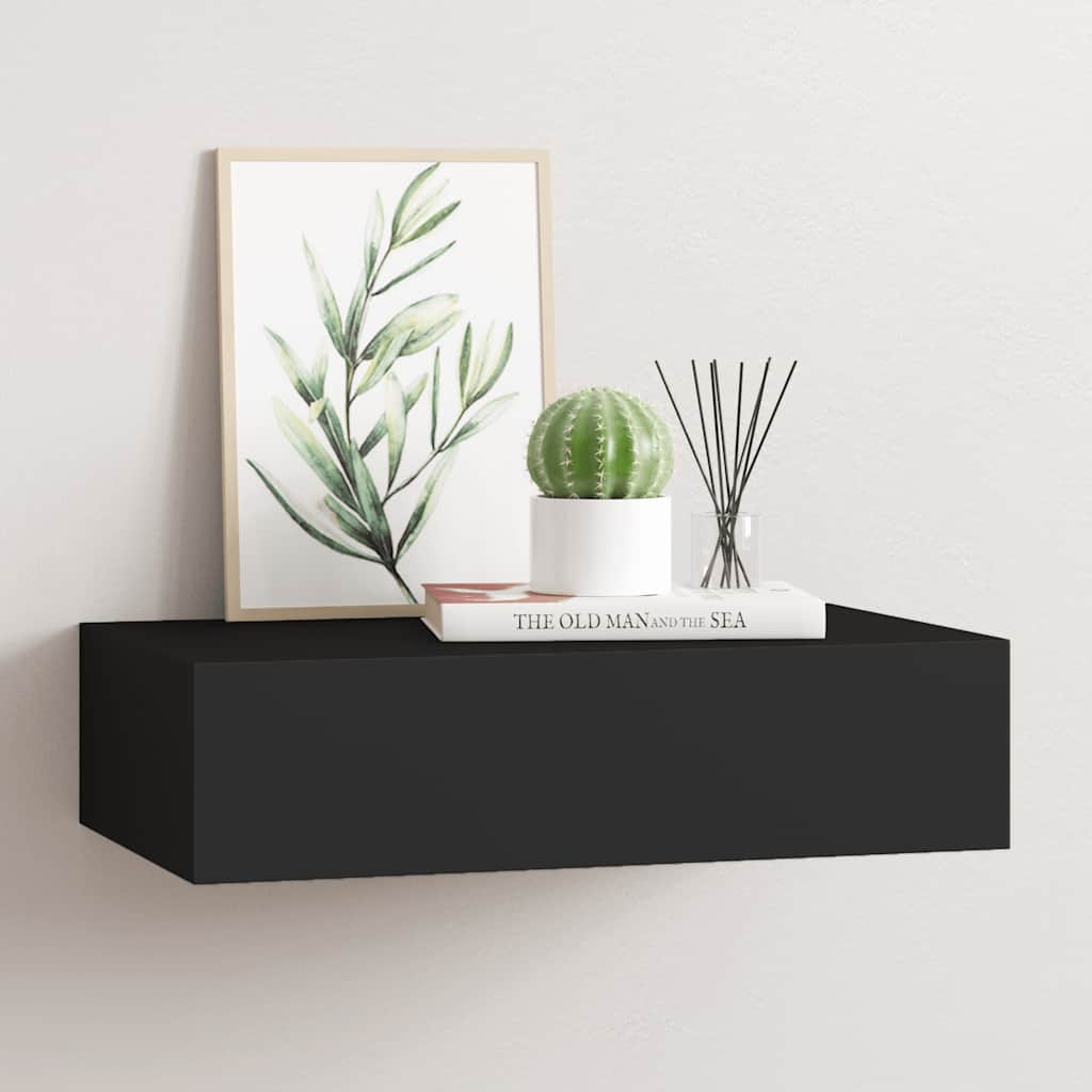 Prateleira de parede com gaveta MDF 40x23,5x10 cm preto